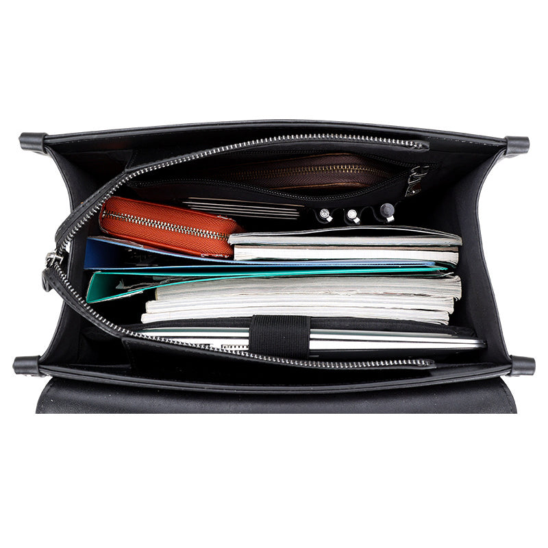 14" Black Leather Business Backpack