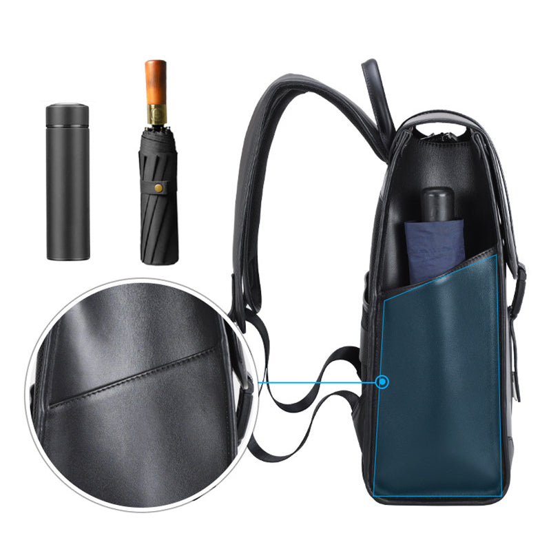 14" Black Leather Business Backpack