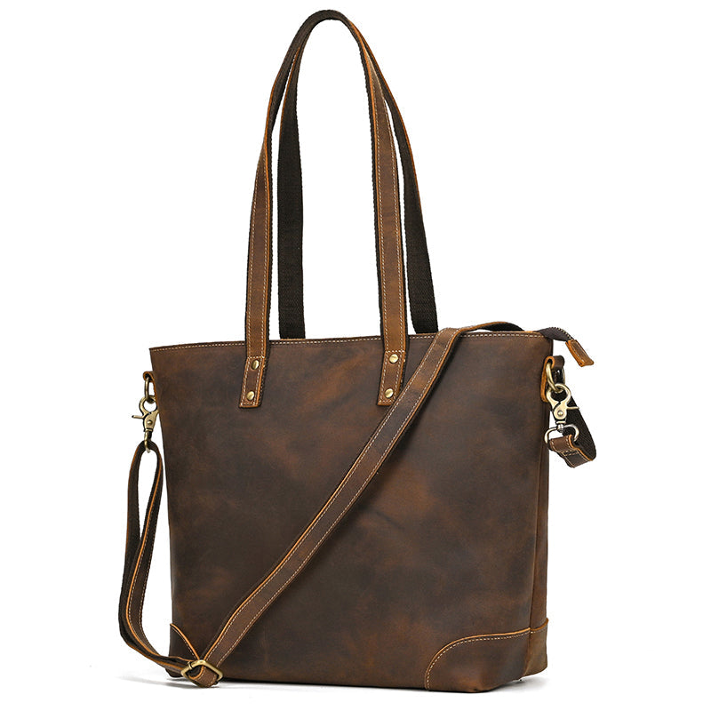 Leather Office Tote with Outside Pocket