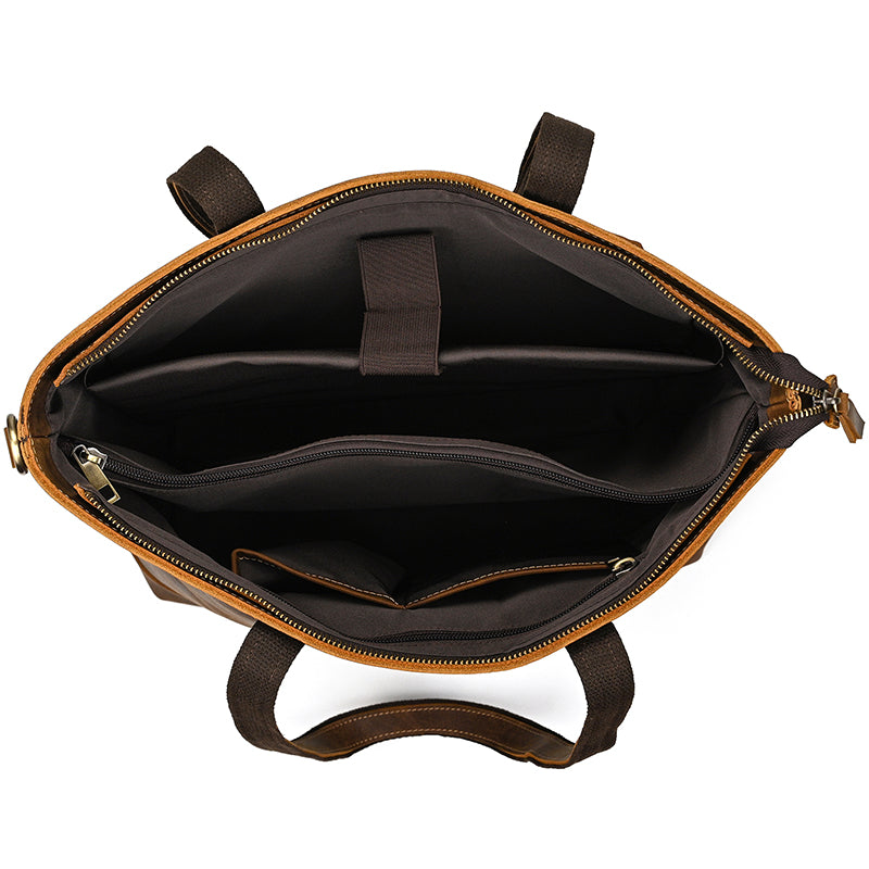Leather Office Tote with Outside Pocket