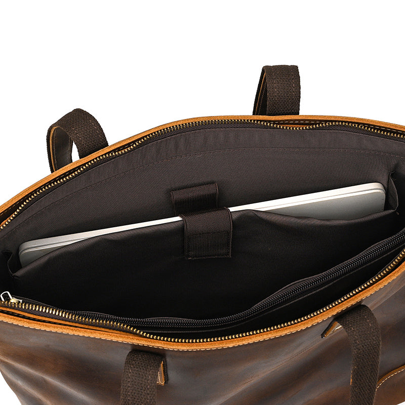 Leather Office Tote with Outside Pocket
