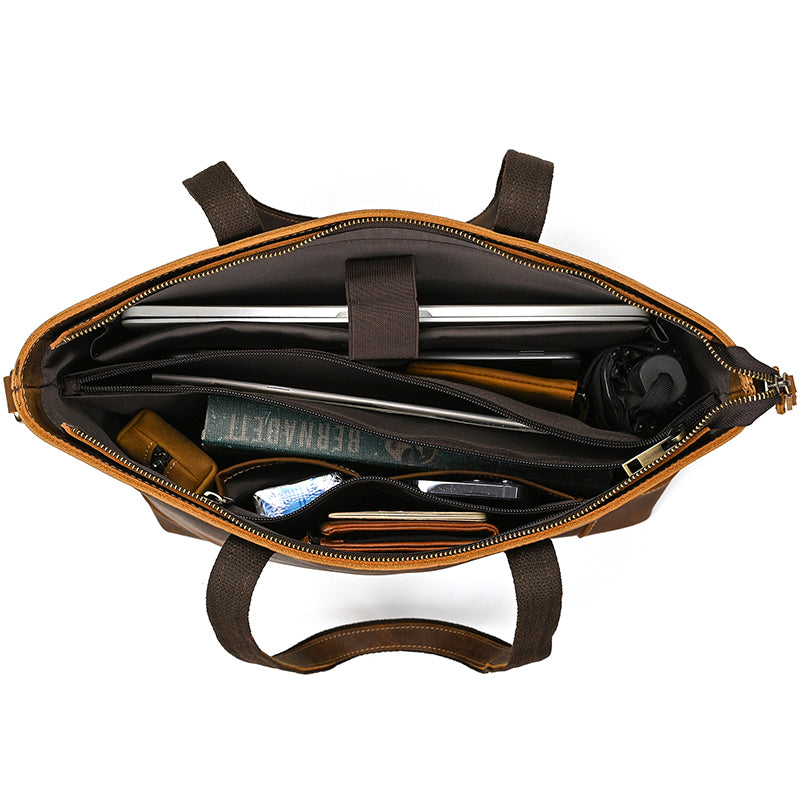 Leather Office Tote with Outside Pocket