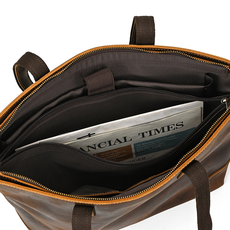Leather Office Tote with Outside Pocket