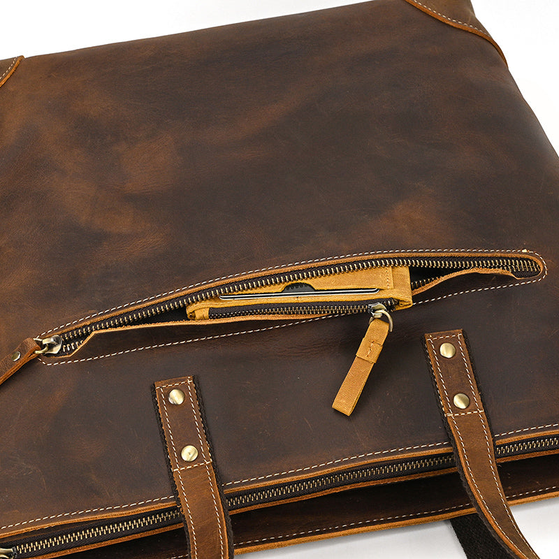 Leather Office Tote with Outside Pocket
