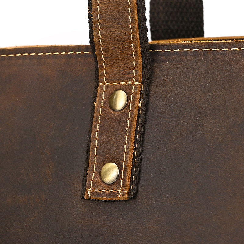Leather Office Tote with Outside Pocket