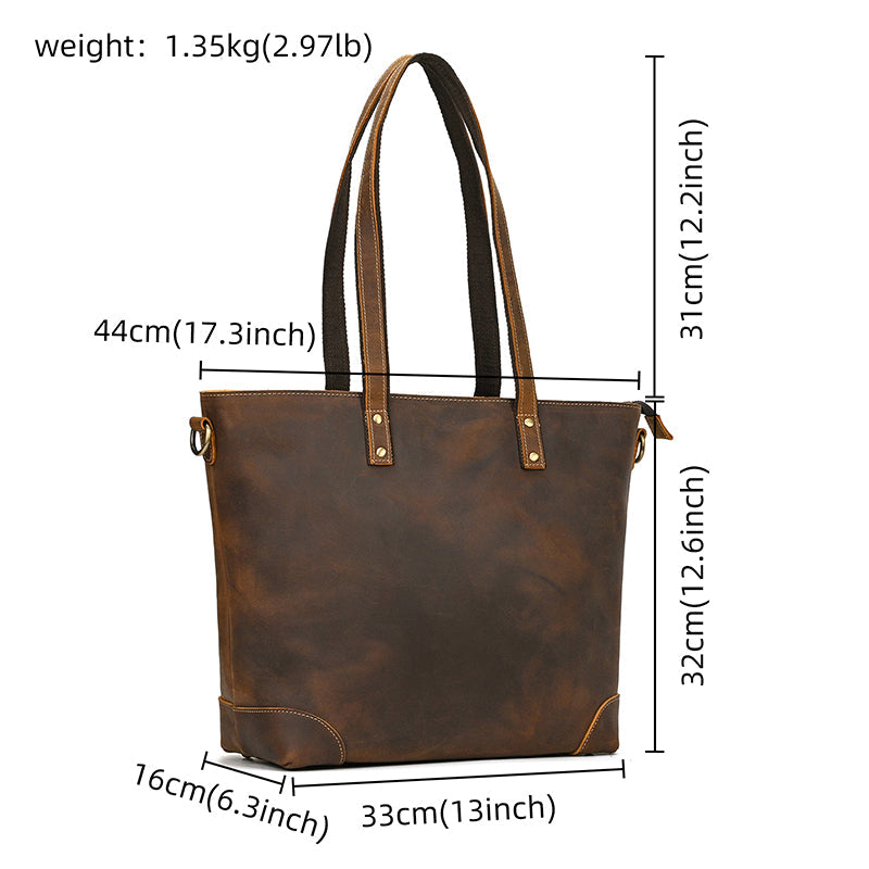 Leather Office Tote with Outside Pocket