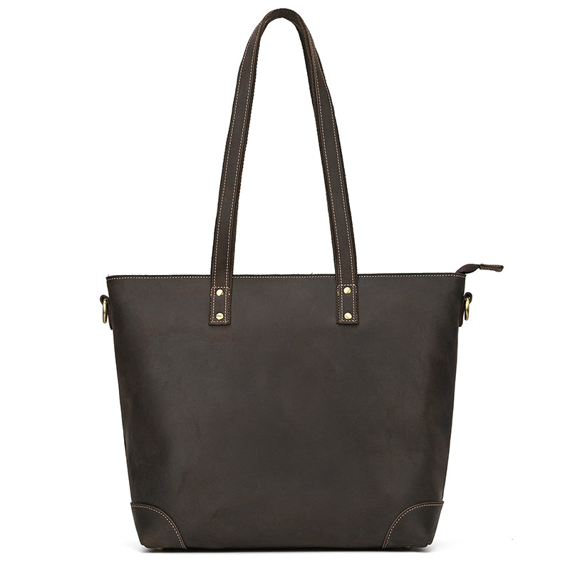 Leather Office Tote with Outside Pocket