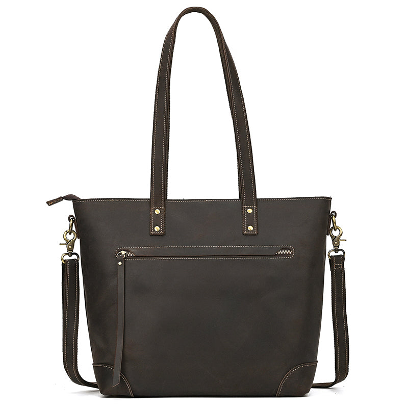 Leather Office Tote with Outside Pocket
