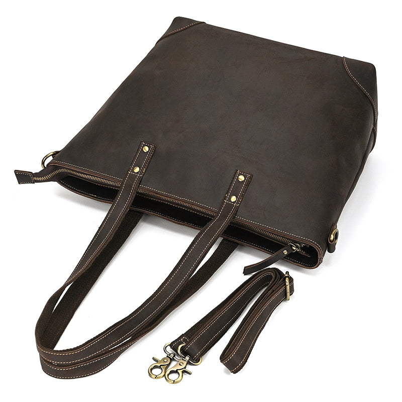 Leather Office Tote with Outside Pocket