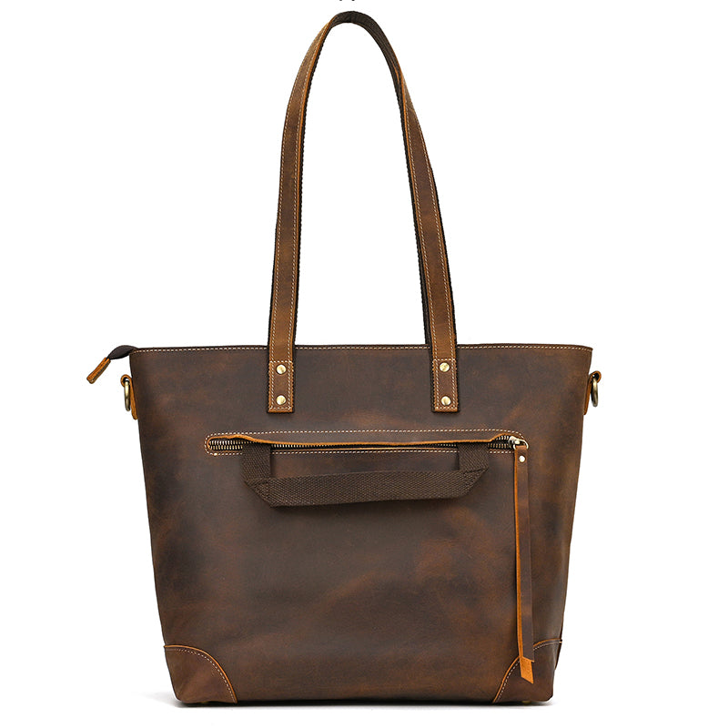 Leather Office Tote with Outside Pocket