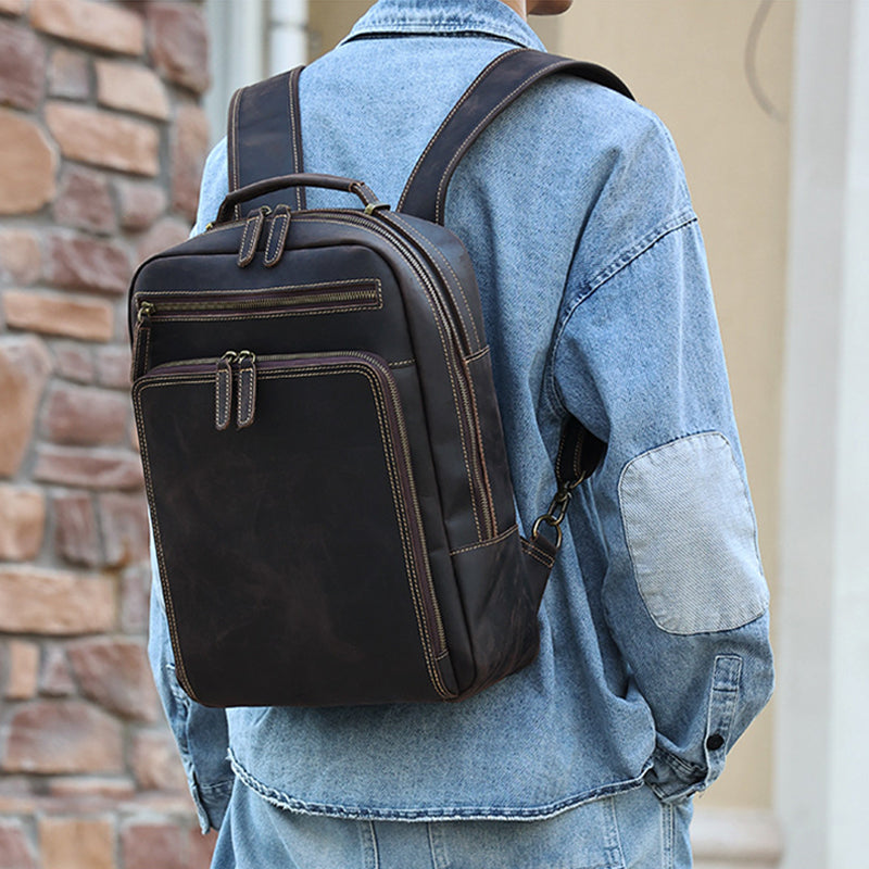 15" Retro Leather Laptop Backpack