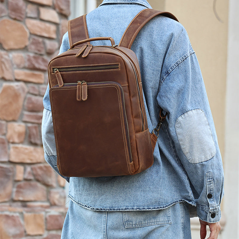 15" Retro Leather Laptop Backpack