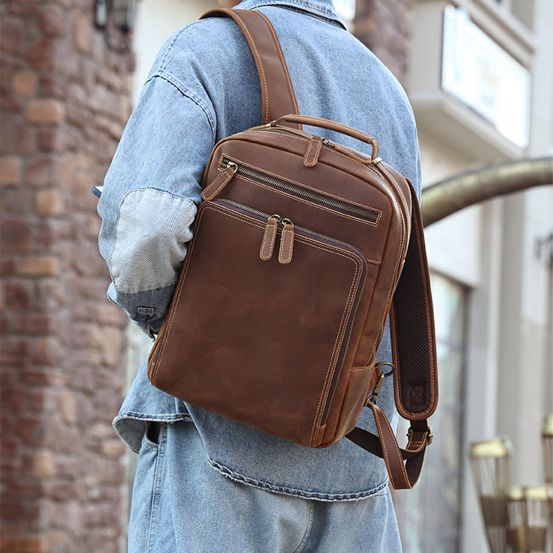 15" Retro Leather Laptop Backpack