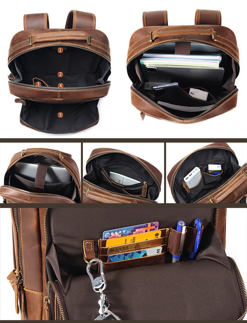 15" Retro Leather Laptop Backpack