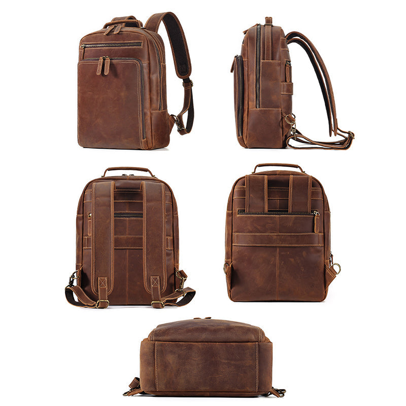15" Retro Leather Laptop Backpack