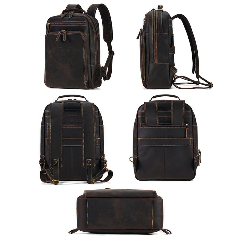 15" Retro Leather Laptop Backpack