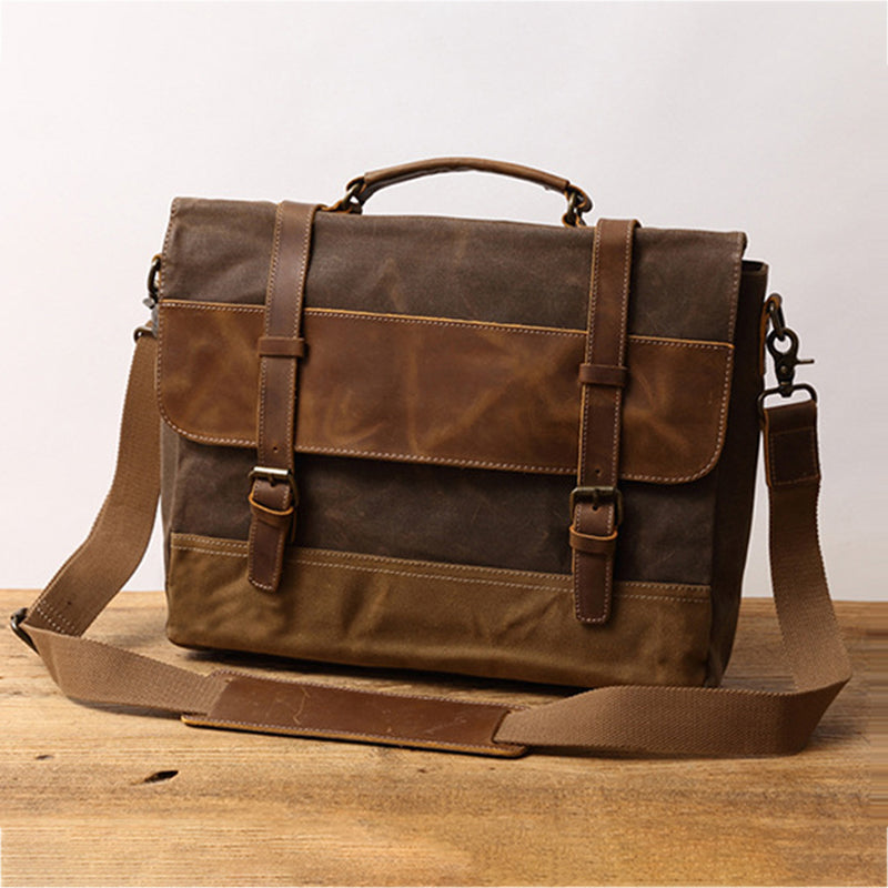 Waxed Canvas and Leather Briefcase