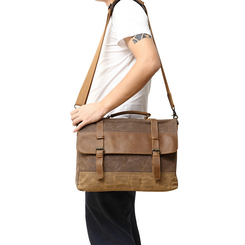 Waxed Canvas and Leather Briefcase