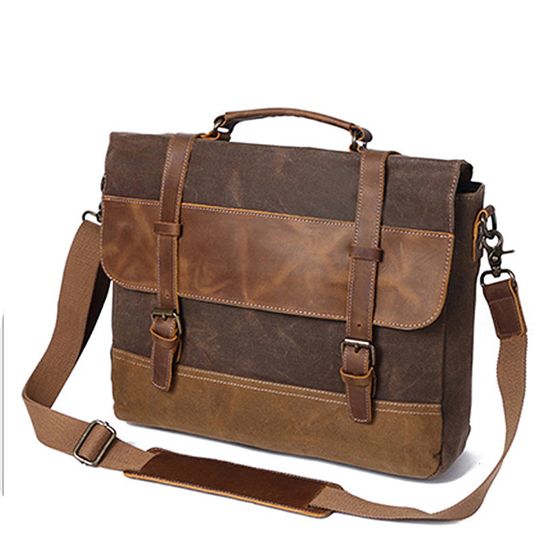 Waxed Canvas and Leather Briefcase
