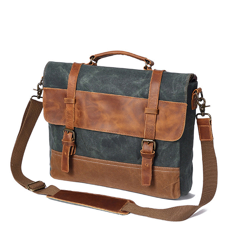Waxed Canvas and Leather Briefcase