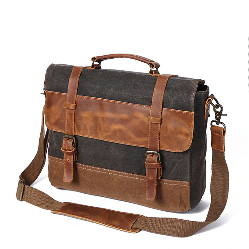 Waxed Canvas and Leather Briefcase