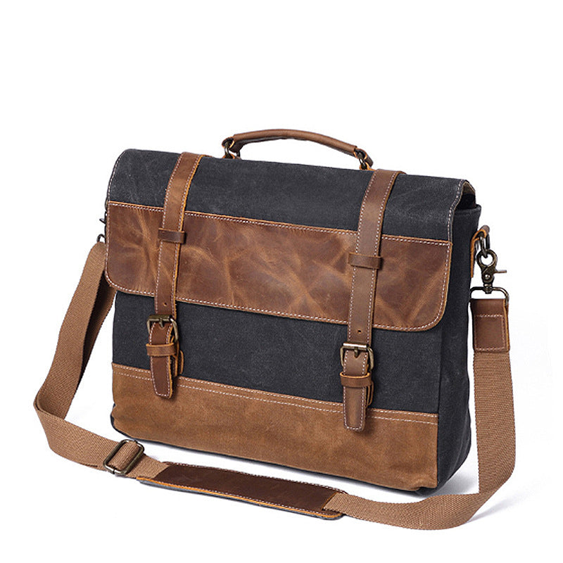 Waxed Canvas and Leather Briefcase