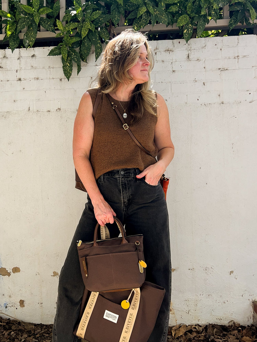 Dot Tote | Umber Brown Canvas + Brown