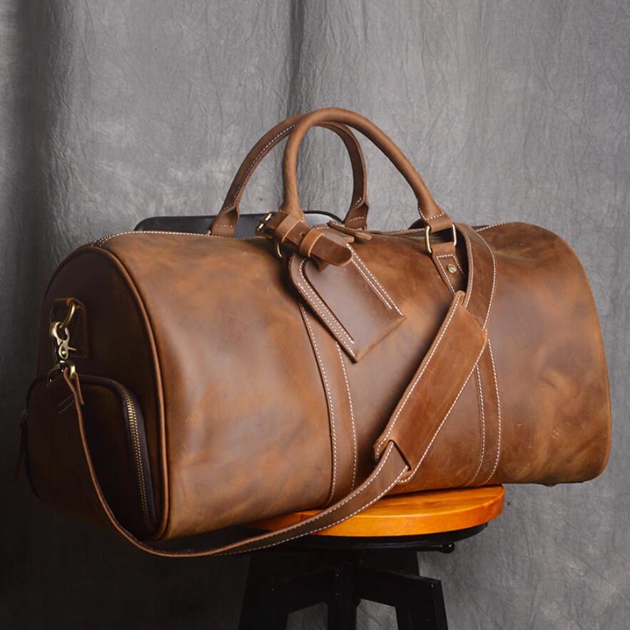 RockCow full-grain leather duffle bag with shoe compartment, view 5