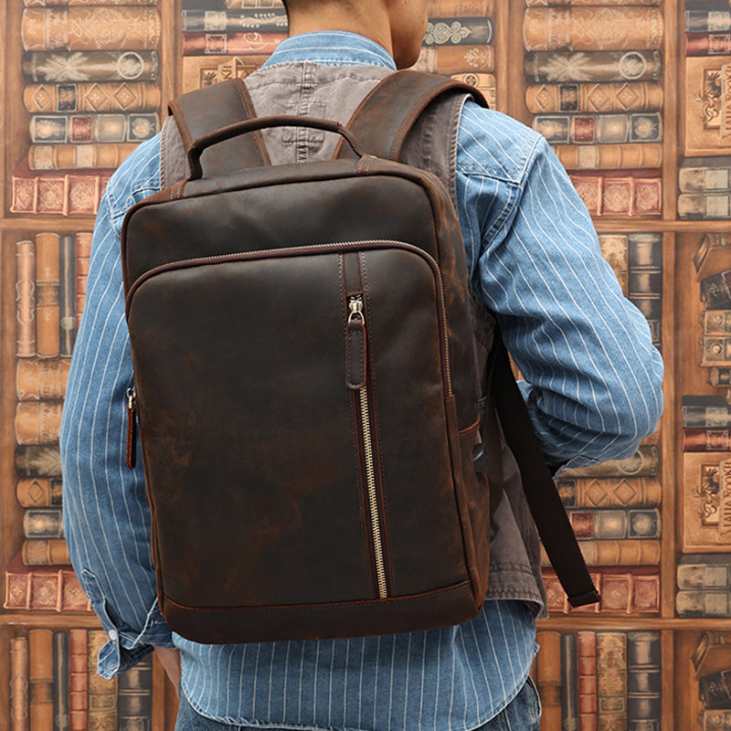 15.6" Handmade Leather Laptop Backpack