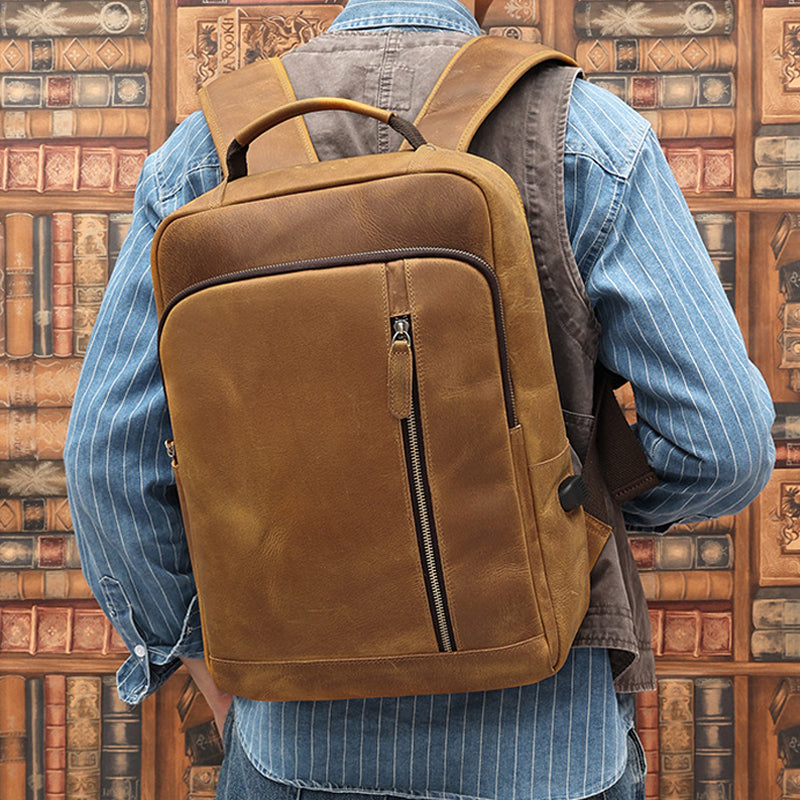 15.6" Handmade Leather Laptop Backpack