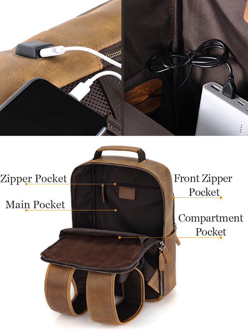 15.6" Handmade Leather Laptop Backpack