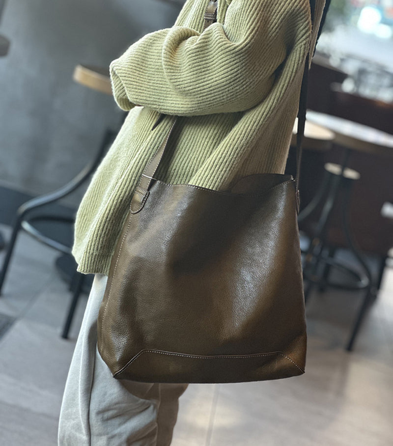 Leather Bucket Bag, Soft Crossbody