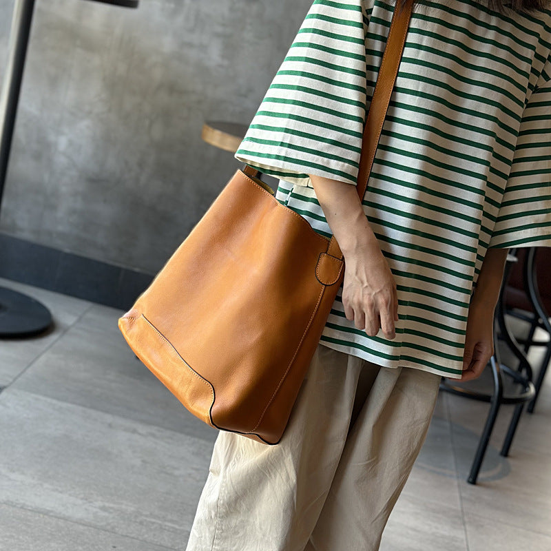 Leather Bucket Bag, Soft Crossbody