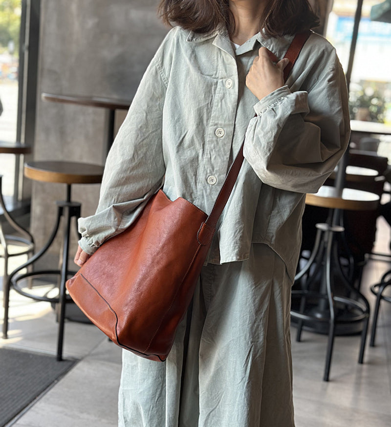Leather Bucket Bag, Soft Crossbody