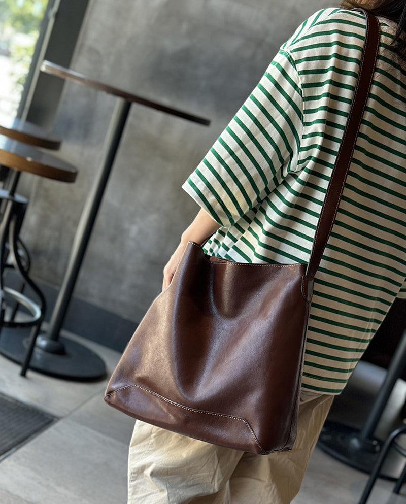 Leather Bucket Bag, Soft Crossbody