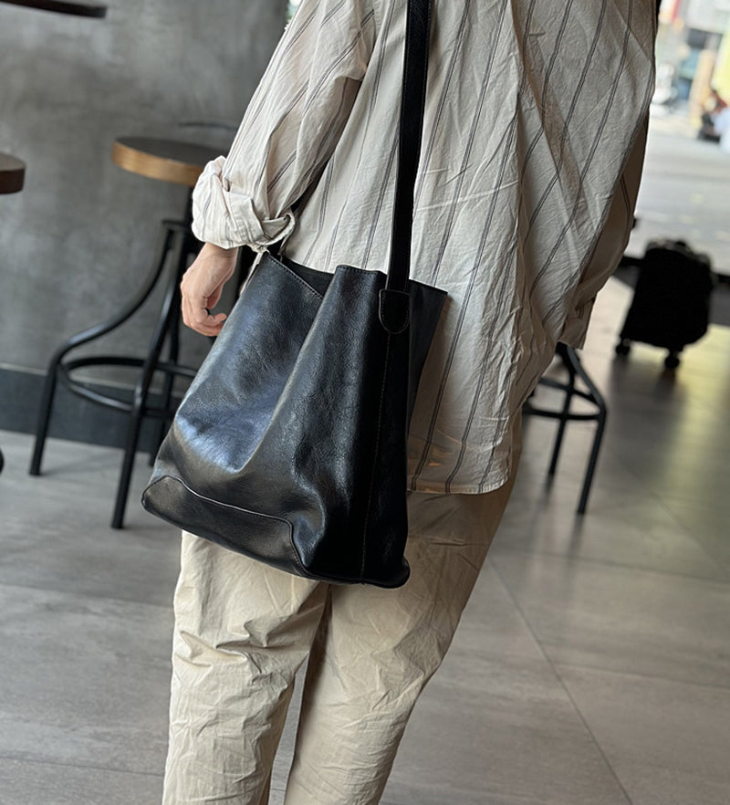 Leather Bucket Bag, Soft Crossbody