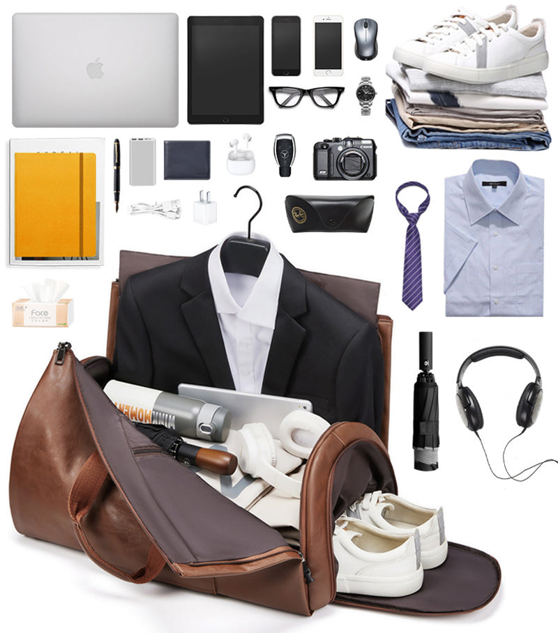 Leather Garment Duffel with Shoe Pouch
