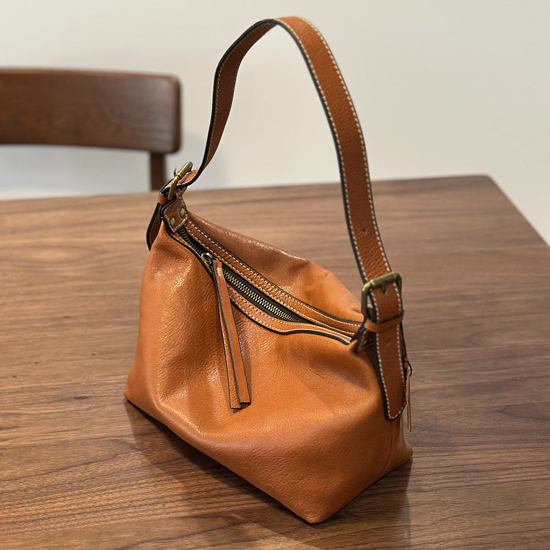 Leather Bucket Bag, Chic Soft Crossbody