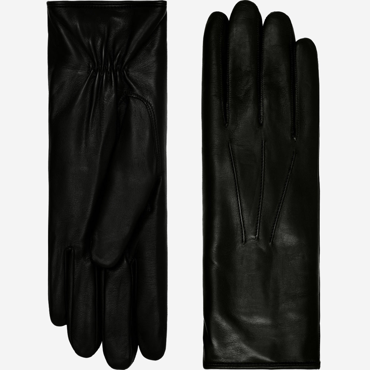 Luciana (black) - Extended women’s Italian lambskin leather gloves with rabbit fur lining
