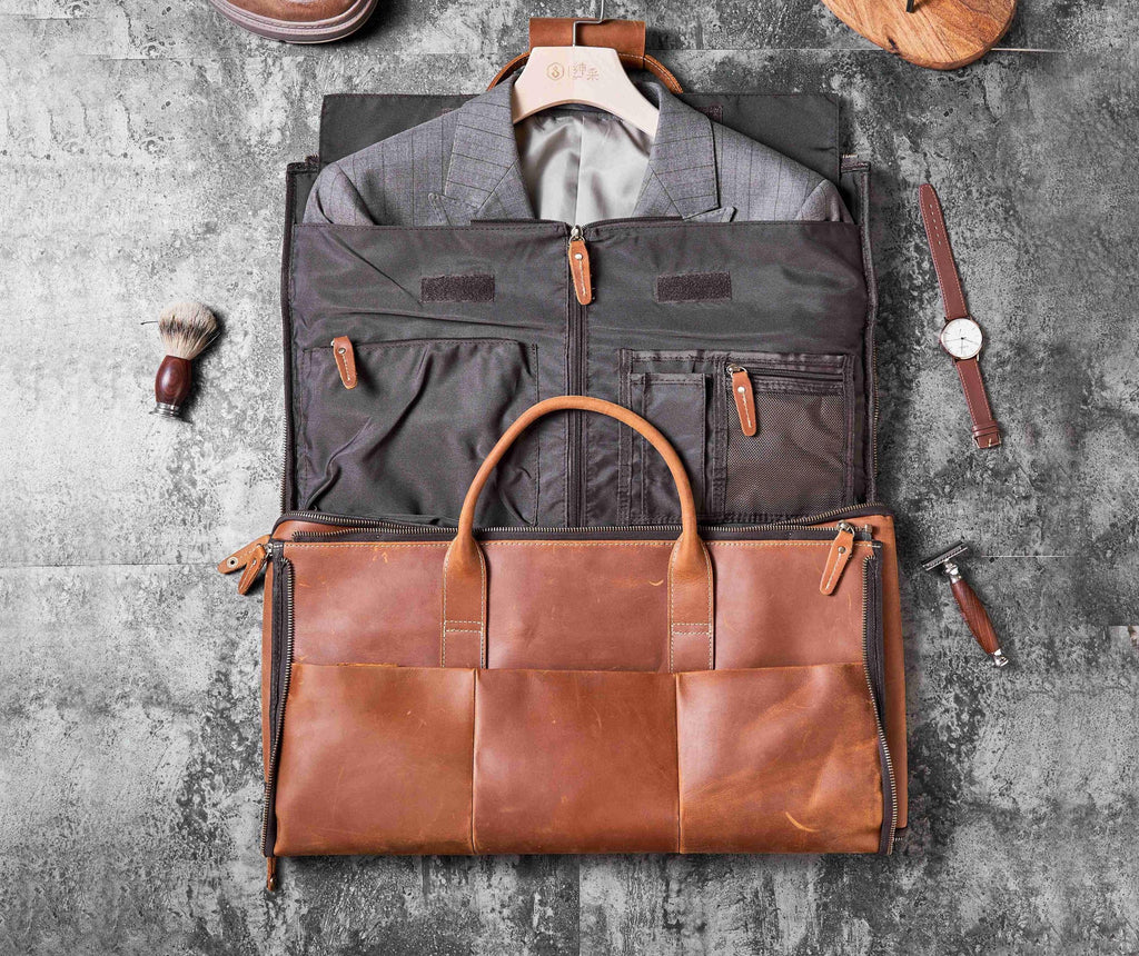 Personalized Leather Garment Duffel with Shoe Pouch