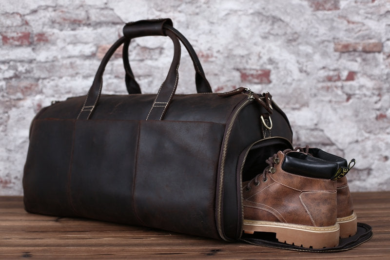 Personalized Leather Garment Duffel with Shoe Pouch