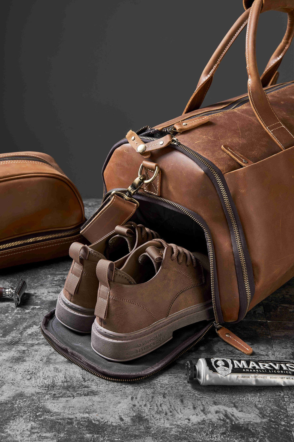 Personalized Leather Garment Duffel with Shoe Pouch