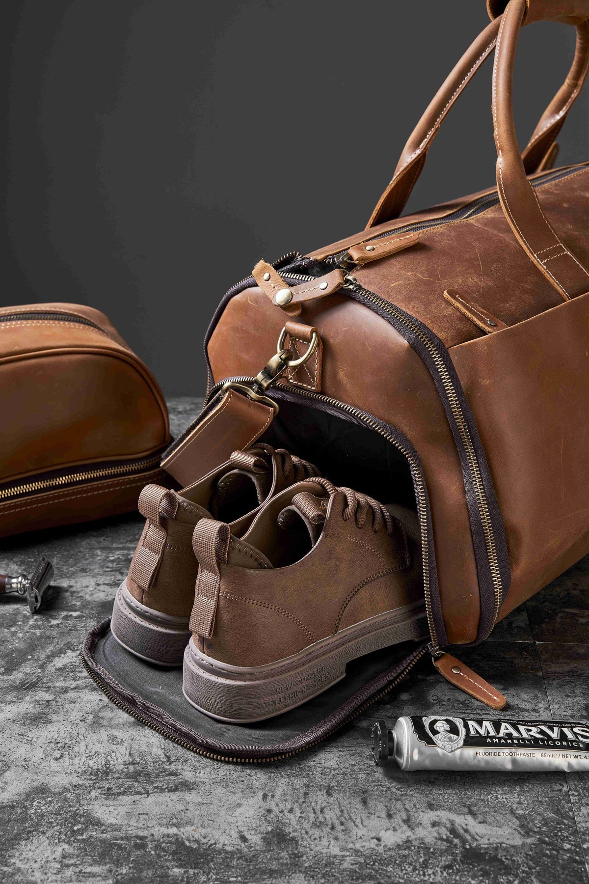 Personalized Leather Garment Duffel with Shoe Pouch