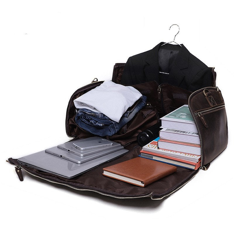Personalized Leather Garment Duffel with Shoe Pouch