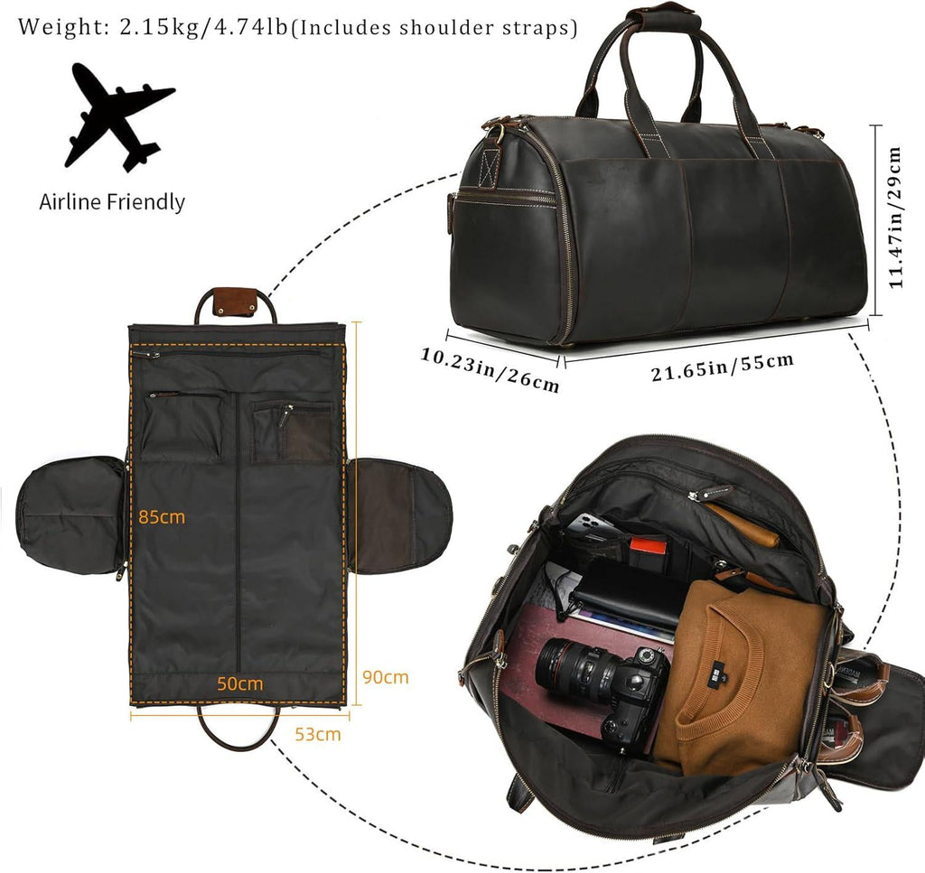 Personalized Leather Garment Duffel with Shoe Pouch