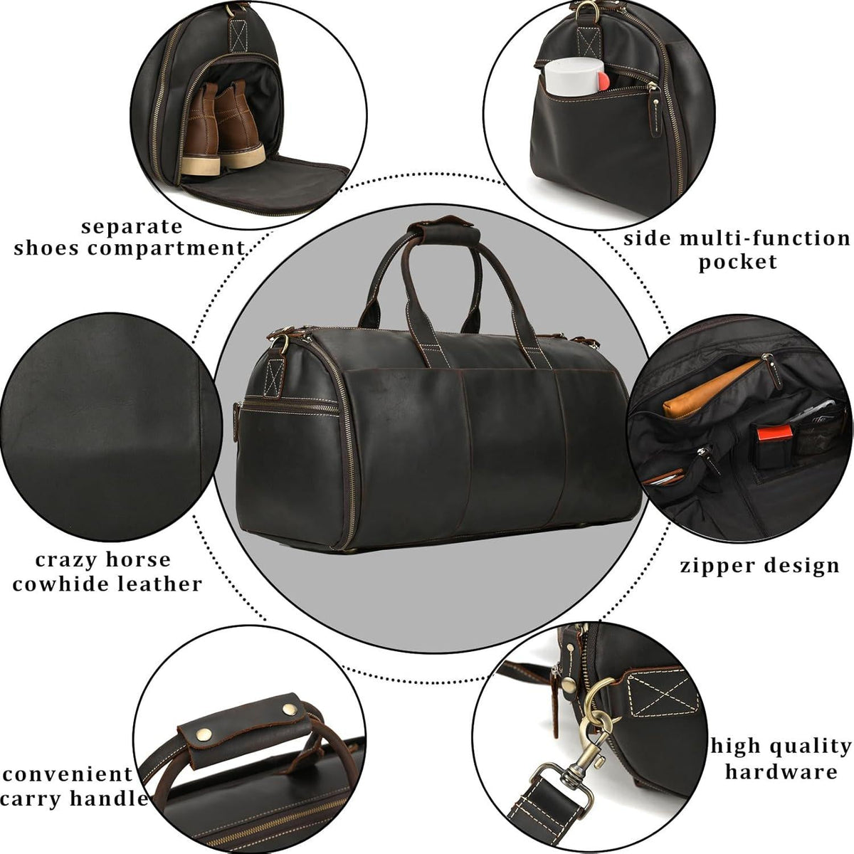 Personalized Leather Garment Duffel with Shoe Pouch
