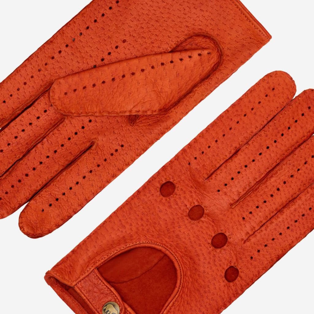 Marcello (orange) – Luxurious Italian peccary driving gloves