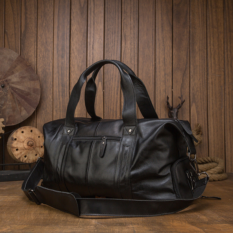 Large Leather Overnight Duffel with Laptop Sleeve