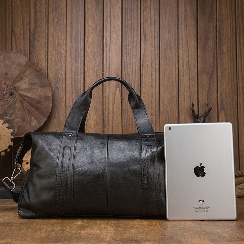 Large Leather Overnight Duffel with Laptop Sleeve