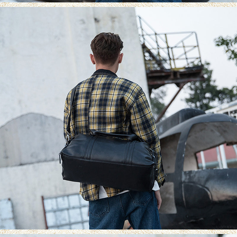 Large Leather Overnight Duffel with Laptop Sleeve